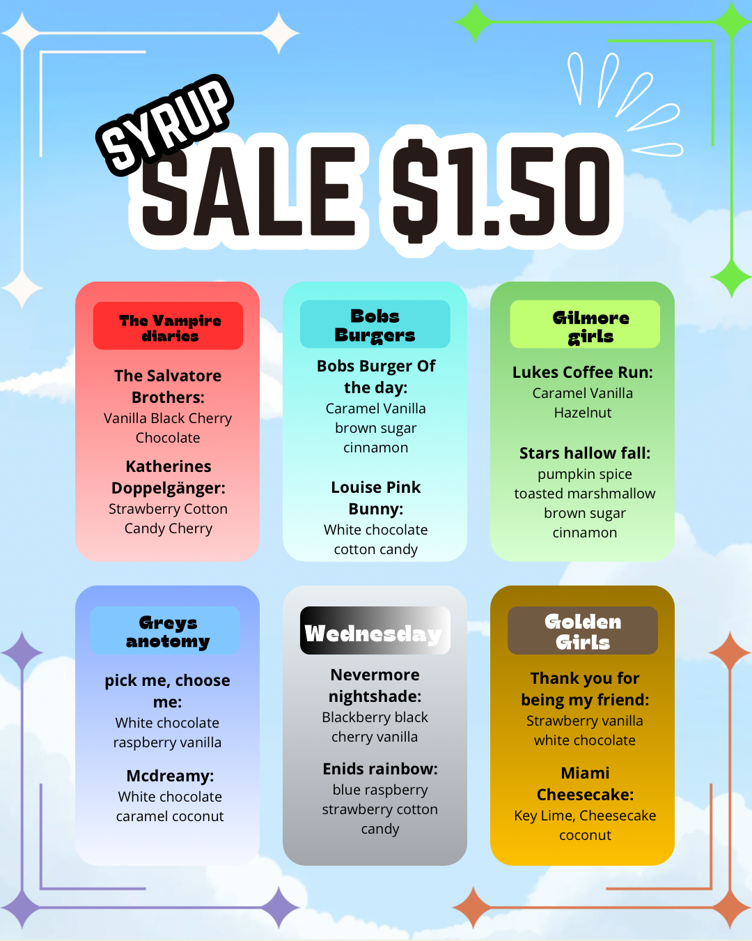 $1.50 TV SHOW SYRUPs